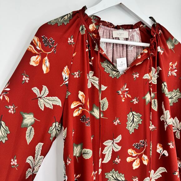 NWT Loft Peasant Blouse Size XS Rust Botanical Print 3/4 Sleeve Autumn Top - Picture 7 of 14